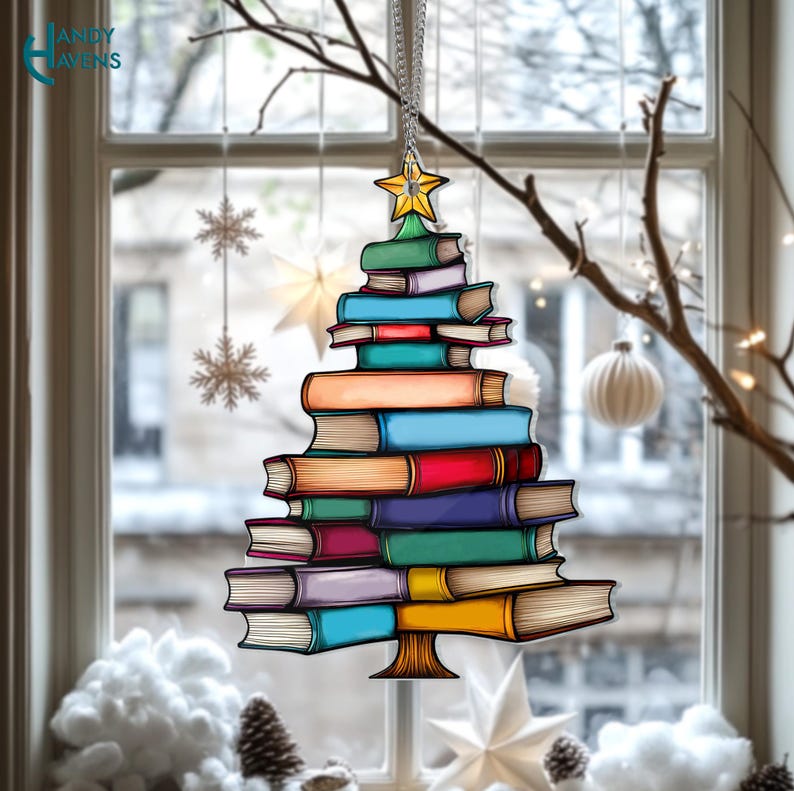 Christmas Book Tree Suncatcher Ornament