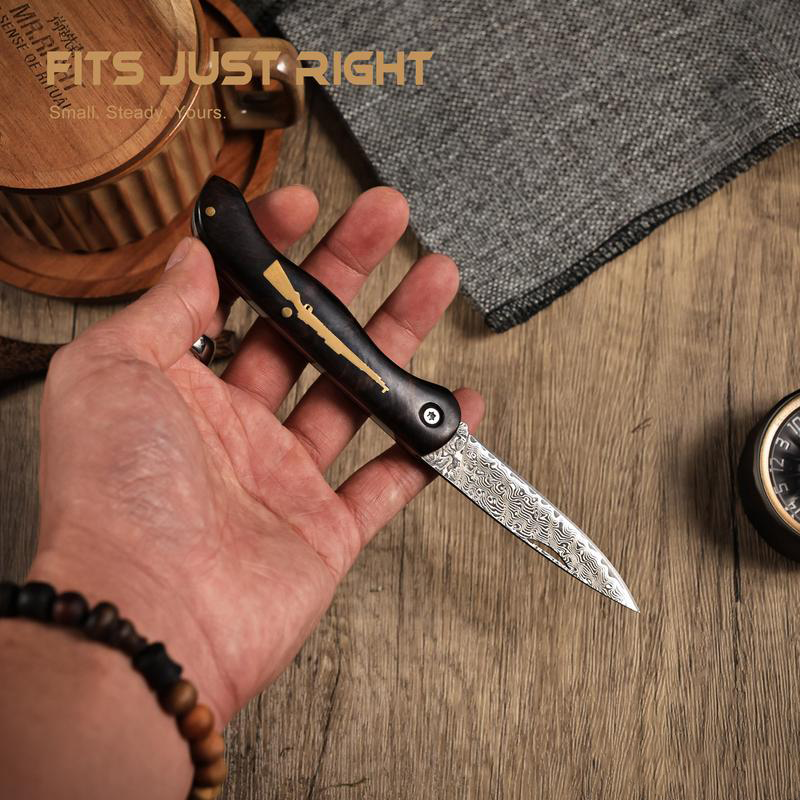 🌿 Handmade Damascus Folding Pocket Knife