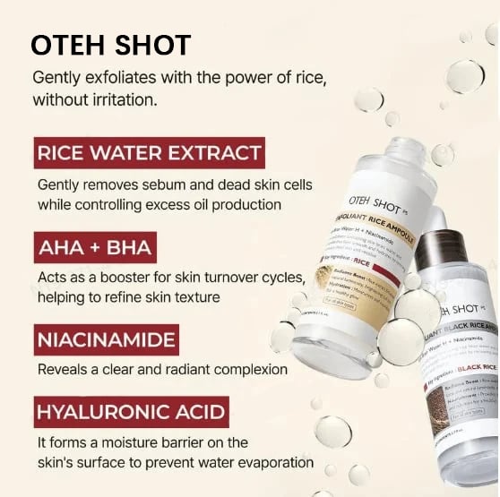 💥OTEH Shot Glow Rice Ampoule Duo - Serums for Brightening, Exfoliating, and Moisturizing🌾