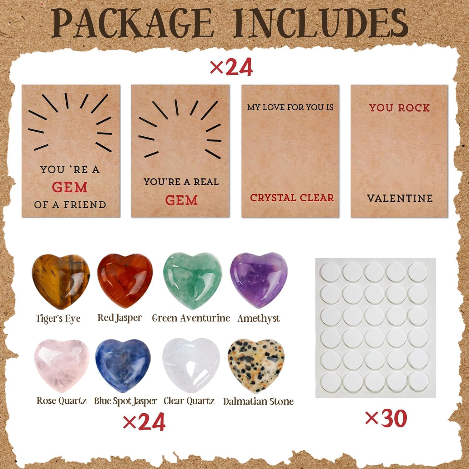 24 Packs Valentines Cards with Heart-Shape Crystals-Valentines Day Gifts for Kids