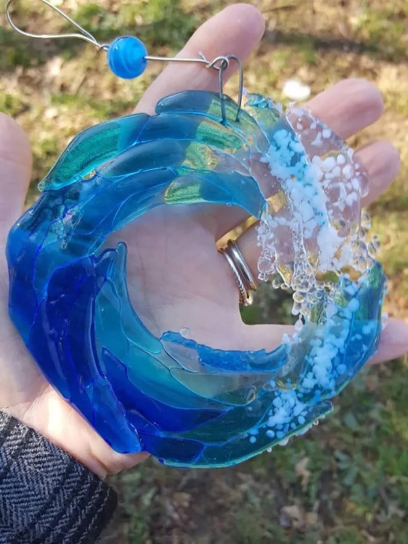 🔥Handmade Fused Glass Ocean Wave Suncatcher