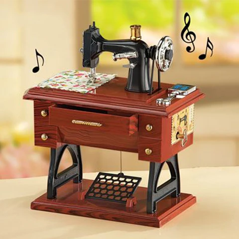 Wood Mini Sewing Machine Music Box