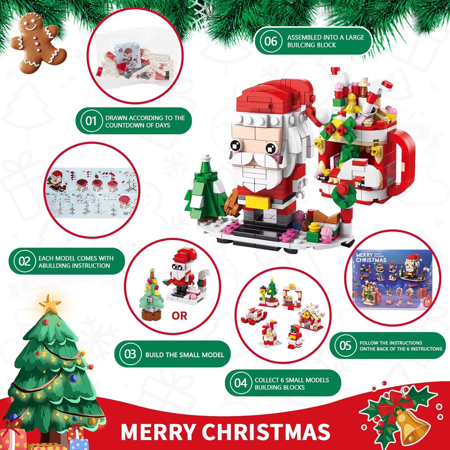 🎄Weihnachts-Adventskalender-Bausteinset🎁（12 verschiedene Bausteine）