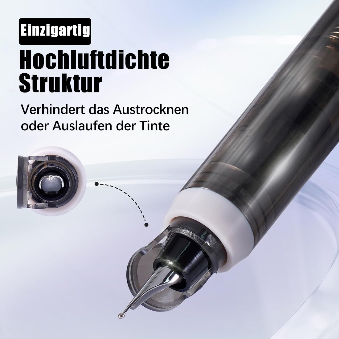 🔥 Füllfederhalter, einziehbar: 0,38 mm, blaue und schwarze Tinte, transparenter Schaft, inkl. 5 nachfüllbaren Tintenpatronen