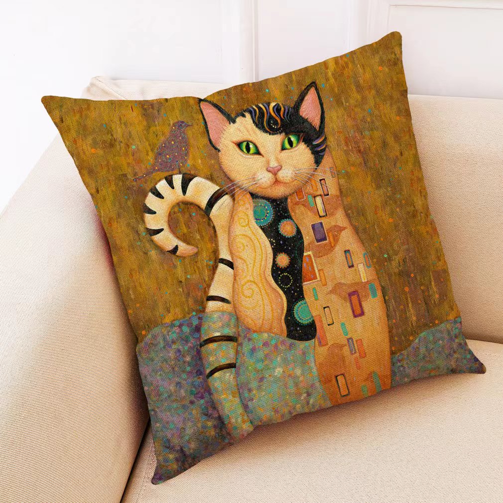 🐱Handmade Gustav Klimt Inspired Cats Cushion Covers