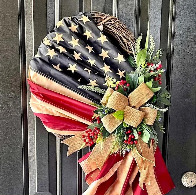 🏵100% Handmade Vintage American Flag Fallen Soldiers Memorial Rattan Wreath(𝐌𝐚𝐫𝐢𝐚𝐧𝐚 𝐒𝐦𝐢𝐭𝐡 𝐇𝐚𝐧𝐝𝐦𝐚𝐝𝐞®)