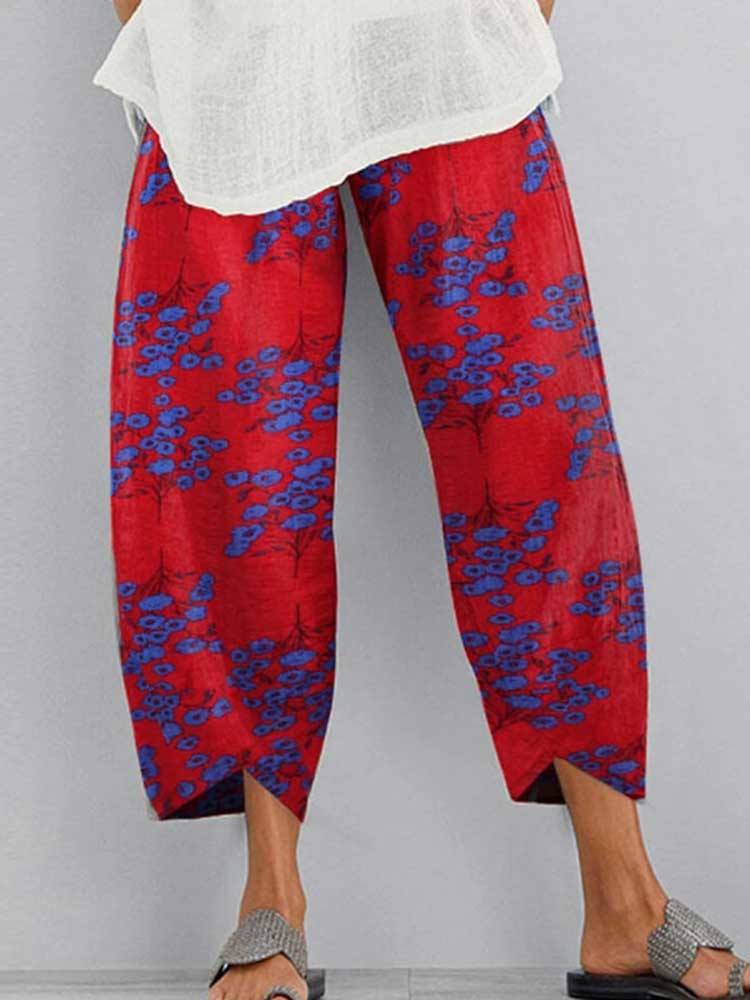 Women Printed Plant Irregular Casual Pants