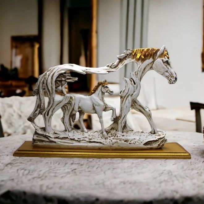 Galloping Horse Statue With Pony Stone Figurine