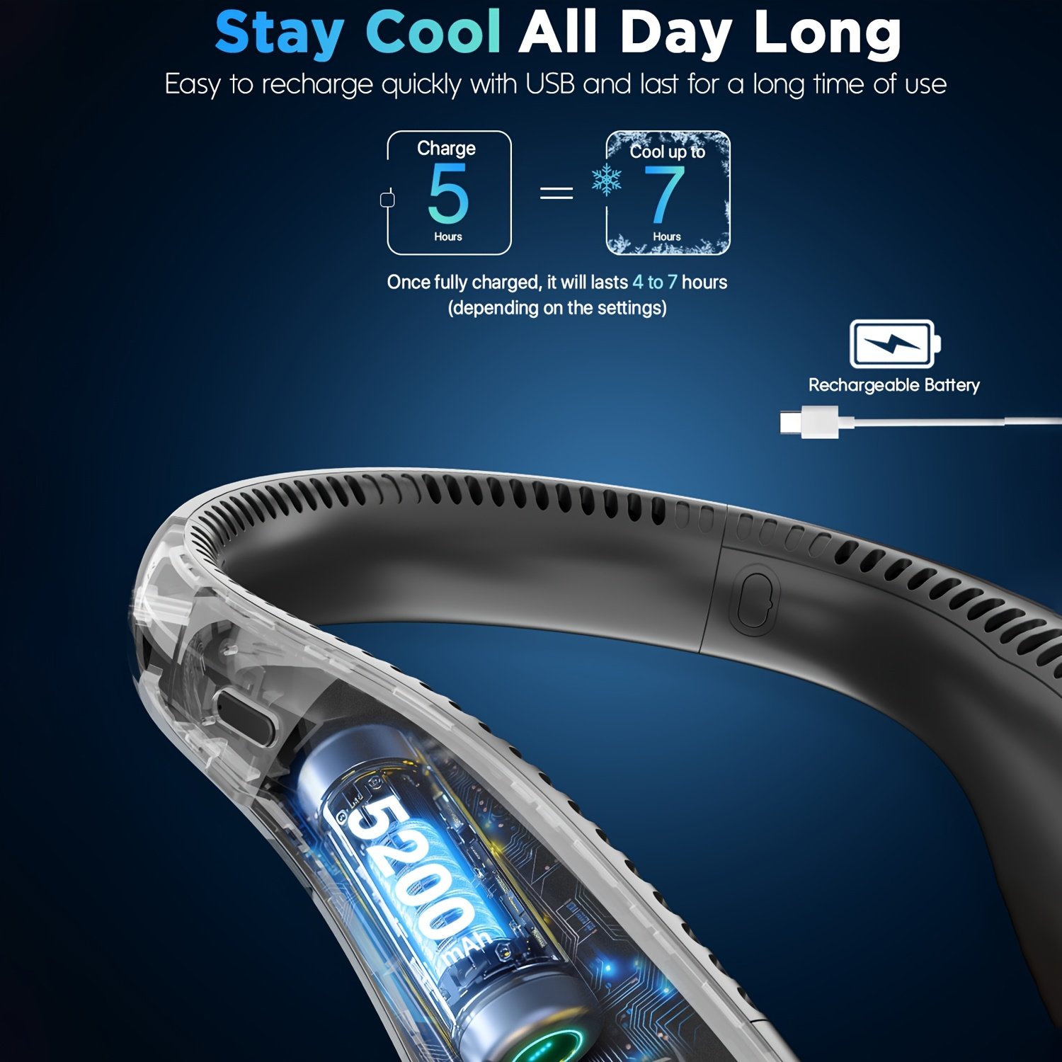 🎁TikTok Last Day Sale - 70% OFF💨Rechargeable Portable Neck Fan