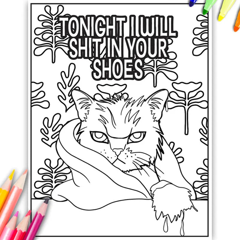 🔥Halloween promotio!🎃 🐱Funny Kitty Memes Coloring Book For Adult Relaxation