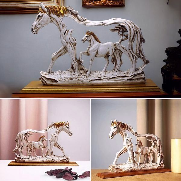 Galloping Horse Statue With Pony Stone Figurine