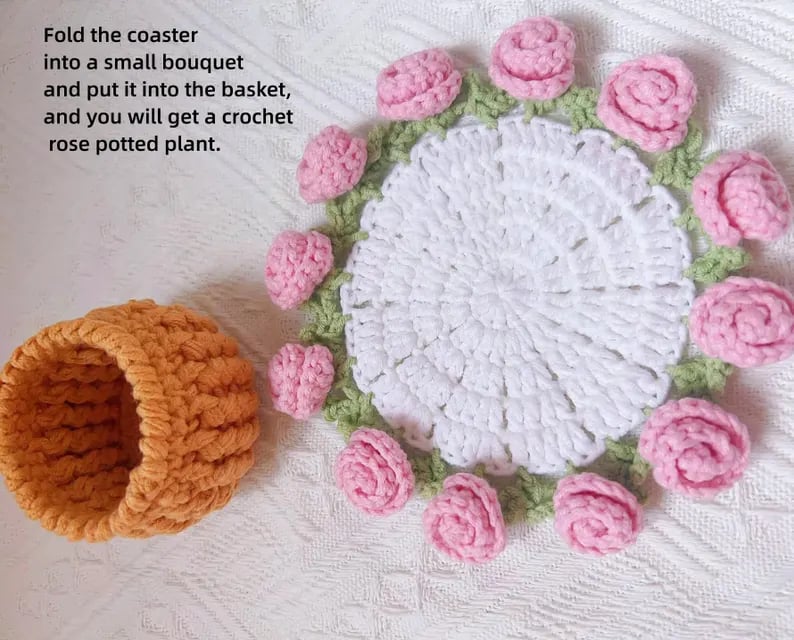 🌹100% Handmade Rose Coaster and Flower Basket Crochet