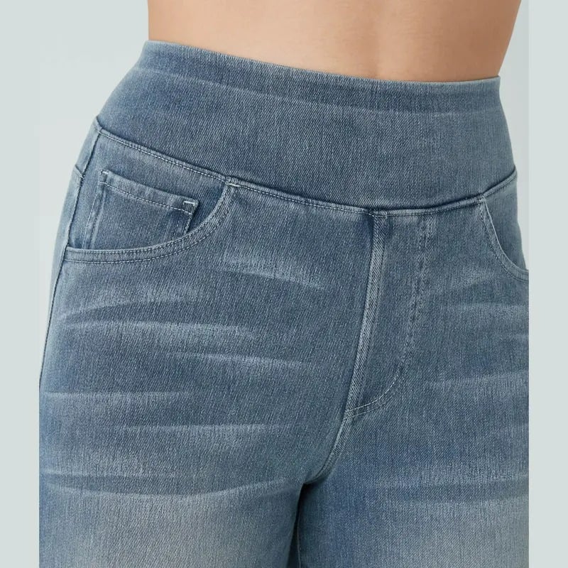 📢Letzter Tag: 49% Rabatt🏆Damen High-Waist Baggy Weite Bein Stretch Strick-Jeans – Bequeme Casual Denim