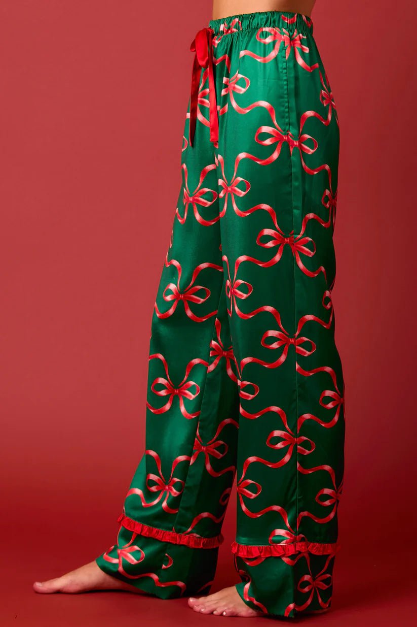 🎄TikTok Christmas Sale - 70% OFF🎉Green Christmas Pajama Set With Red Bow