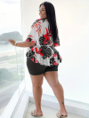 Women's Plus Size Tropical Print Peplum Top and Shorts Set