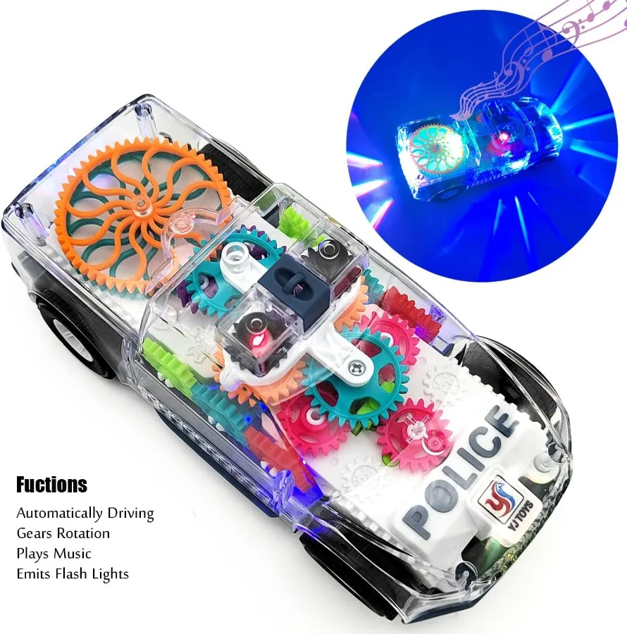 🔥Last Day Promotion 70% OFF🔥Light Up Transparent Gears Police Car Toy