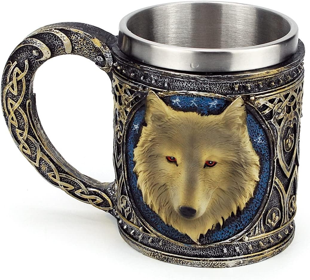 💥🛍️ Great deals! Stainless steel wolf cup, resin 3D wolf coffee cup