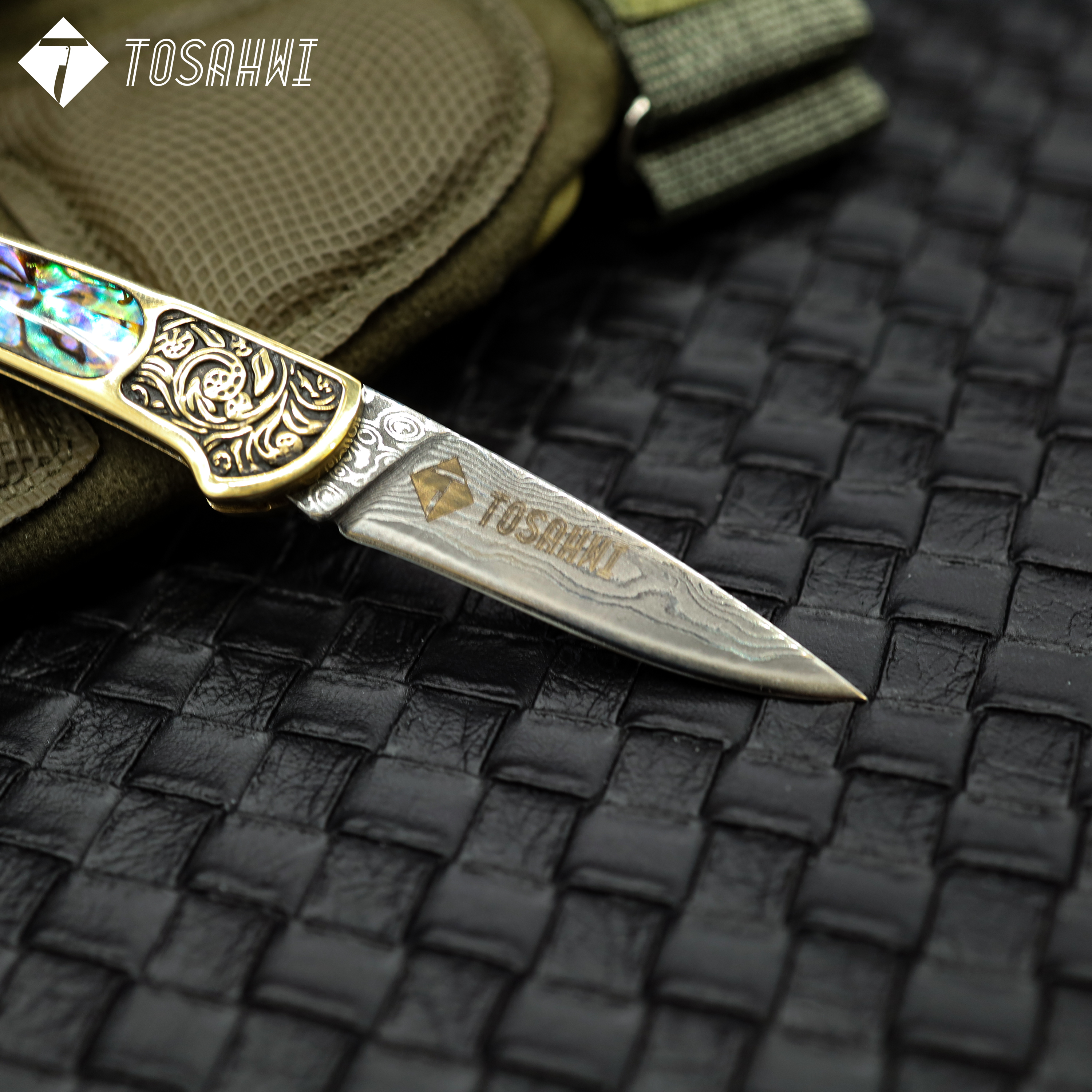 TOSAHWI HANDMADE Colorful shell Damascus Mini Pocket Folding Blades-69528