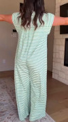 Women's V-neck Striped Loose Casual Jumpsuit