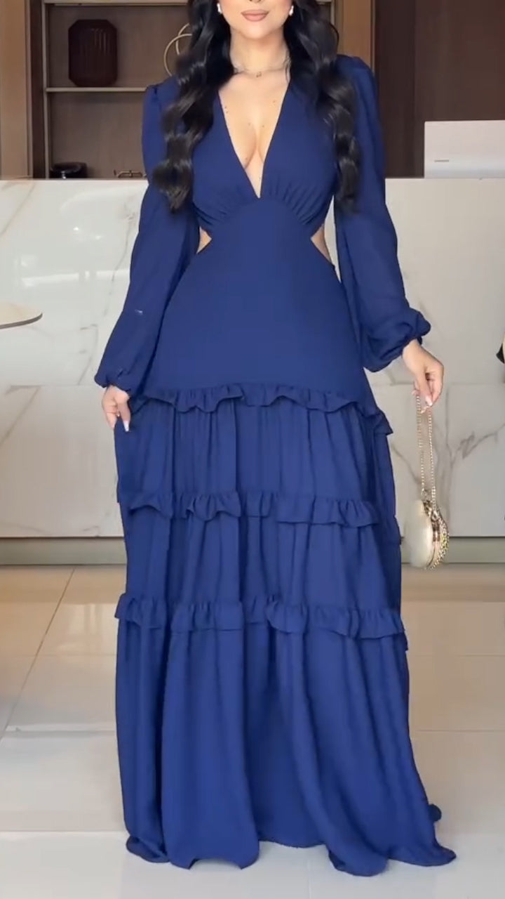 Women's V-neck Stitching Solid Color Temperament Dress