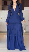 Women's V-neck Stitching Solid Color Temperament Dress