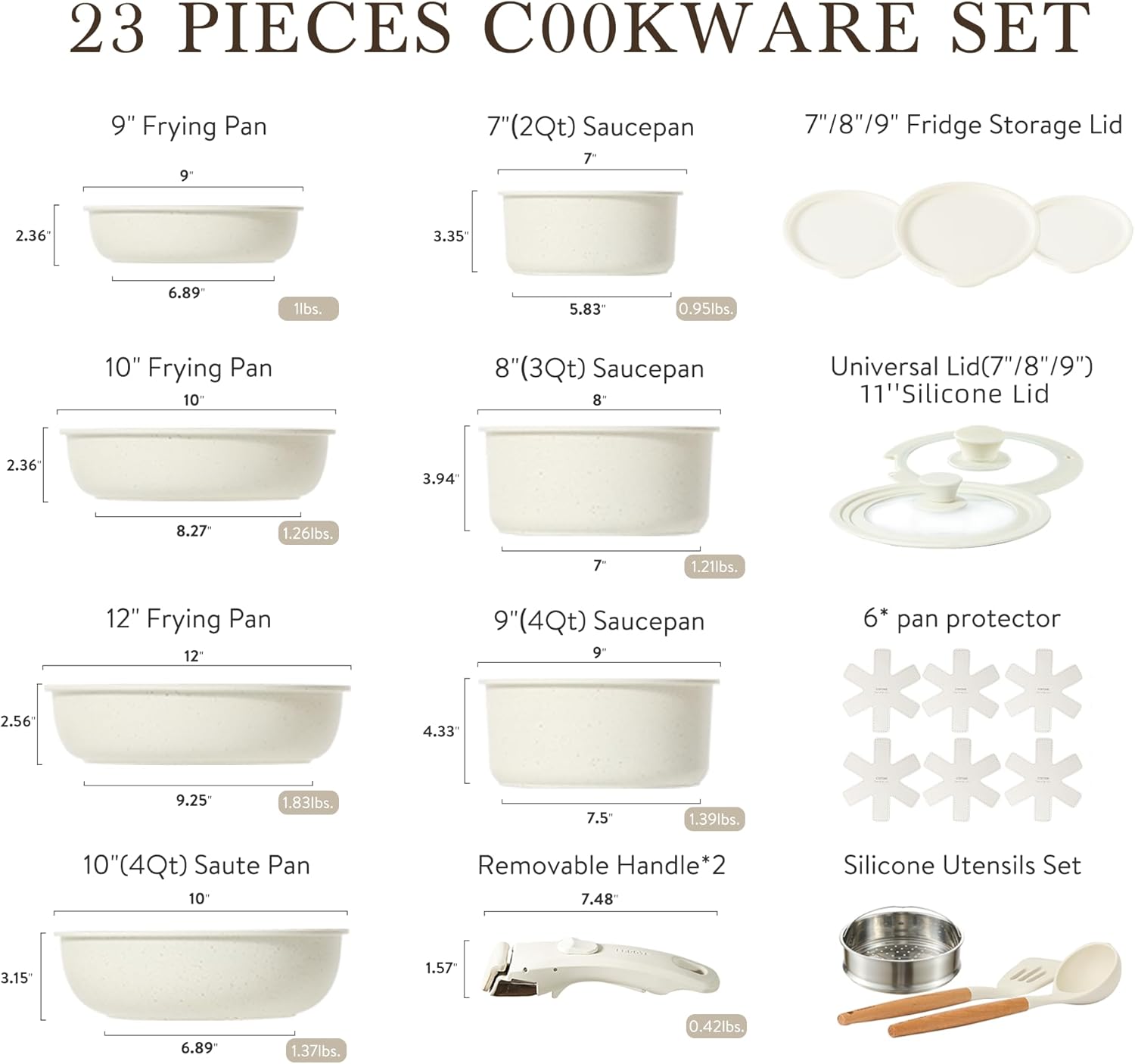 CAROTE 11pcs Pots and Pans Set Non Stick, Cookware Sets Detachable Handle, RV Kitchen Set Removable Handle, Oven Safe, Induction Ready, Stackable Non-stick Set, Cream White