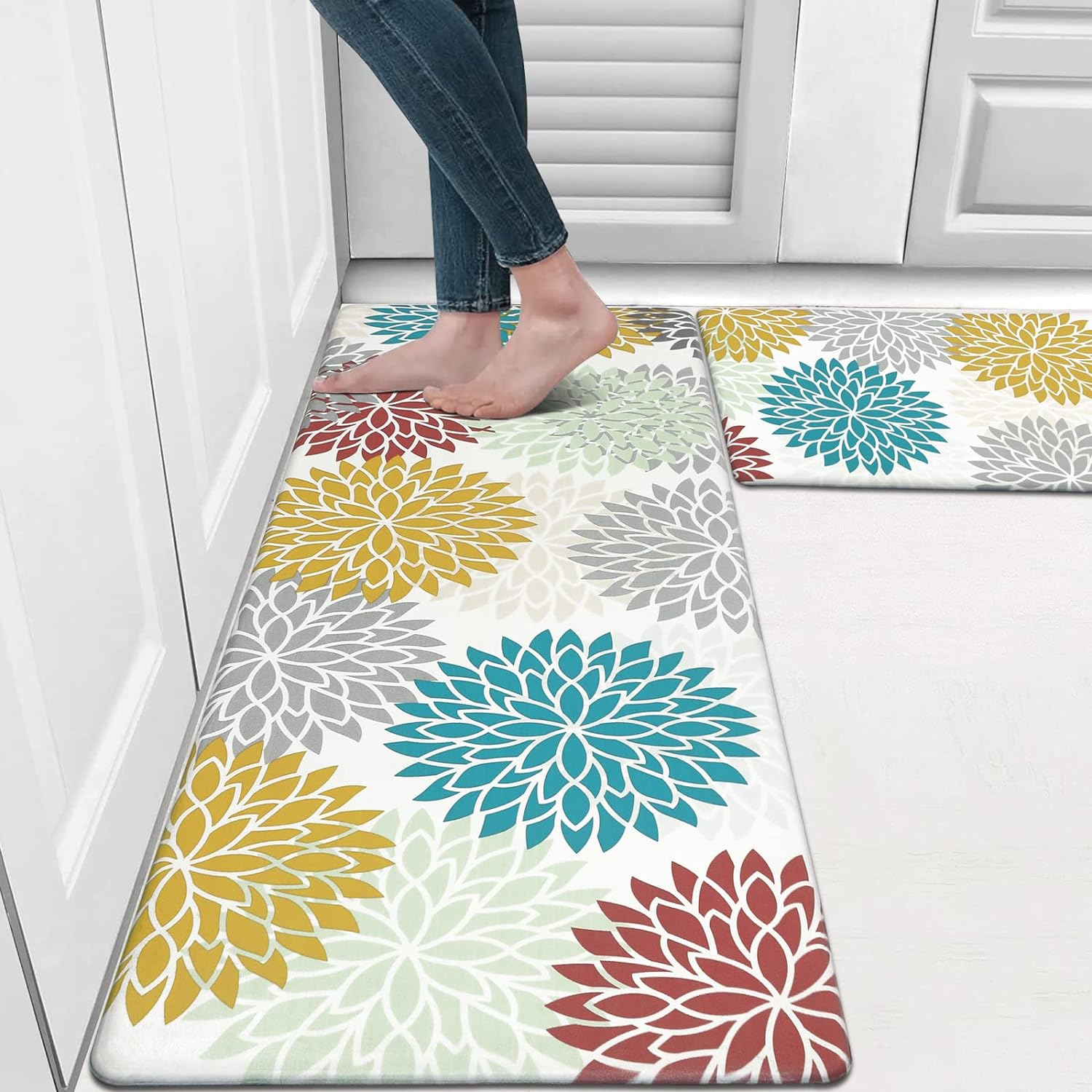 HEBE Anti Fatigue Kitchen Rug Sets 2 Piece Non Slip Kitchen Mats for Floor Cushioned Kitchen Rugs and Mats Waterproof Comfort Standing Mat Runner for Kitchen,Home Office,Sink,Laundry