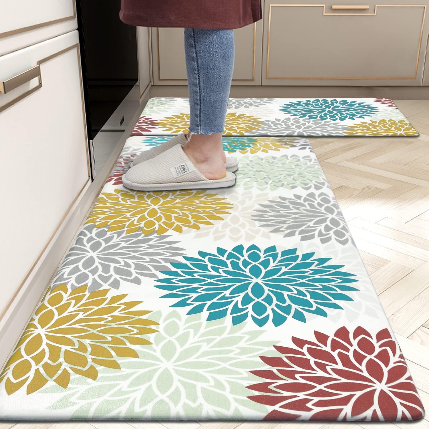 HEBE Anti Fatigue Kitchen Rug Sets 2 Piece Non Slip Kitchen Mats for Floor Cushioned Kitchen Rugs and Mats Waterproof Comfort Standing Mat Runner for Kitchen,Home Office,Sink,Laundry