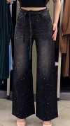 Women's Casual Jeans with Straps and Rhinestones