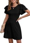 Dokotoo Women 2024 Summer Ruffle Edge Sleeve Dresses Floral Casual Beach Mini Dress with Pocket