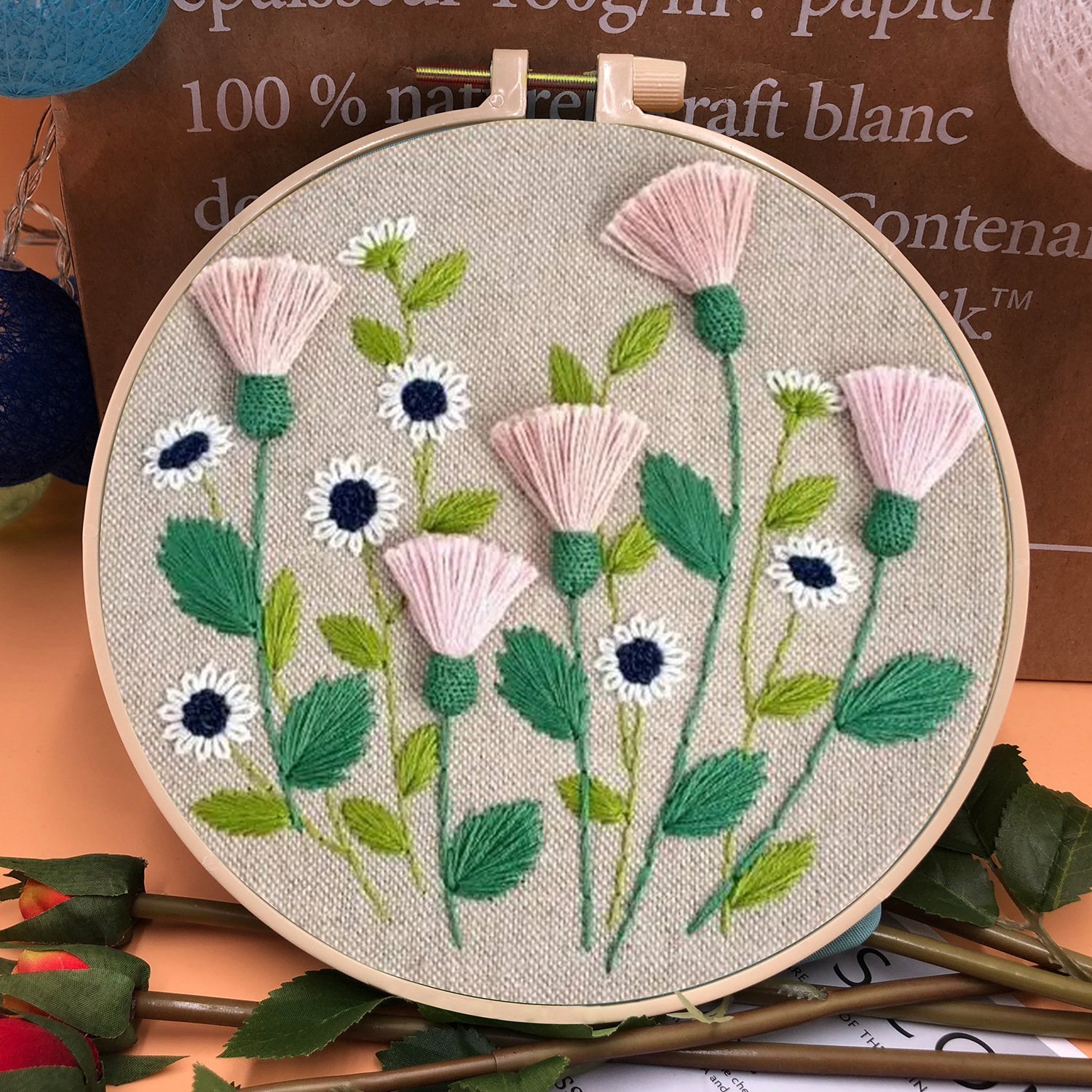 🎁Perfect Gift - 🔥Handmade Embroidery Hoop Flower Kit for Beginner