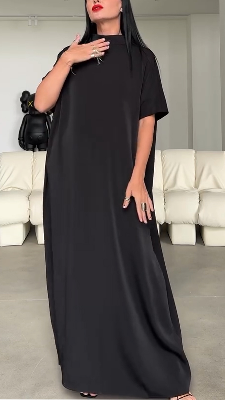 Women's Round Neck Solid Color Loose Dress+shawl Two-piece Set