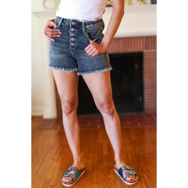 🔥Last Day Promotion 70% OFF💥Button Fly Distressed Hi-Lo Cut Hem Shorts - BUY 2 FREE SHIPPING