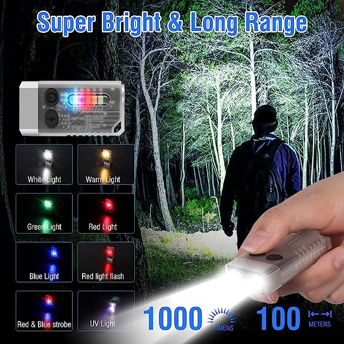 (Last Day Promotion 50%) Small Powerful EDC Flashlight with Red UV Blue Light - Super Bright 1000LM