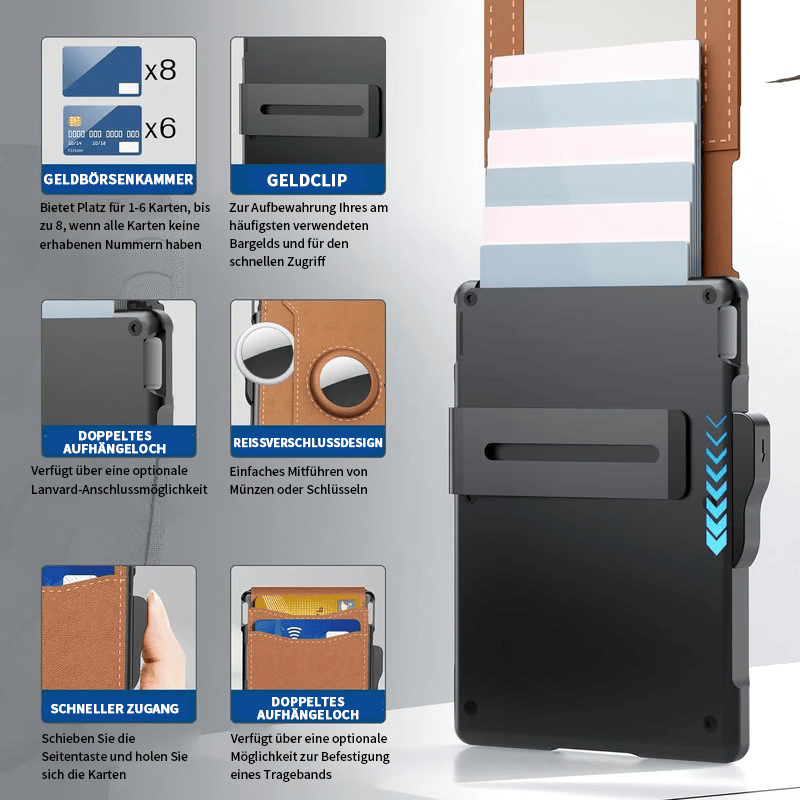 ✨ Herren-Geldbörse – Aluminium Pop-Up, RFID-Schutz, Leder & Geldklammer