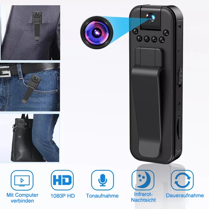 🏆Blitzverkauf⚡ Über 50.000 VERKAUFT! Fast ausverkauft📷️HD 1080P wiederaufladbare Mini-Körperkamera mit Nachtsicht und drehbarem Objektiv