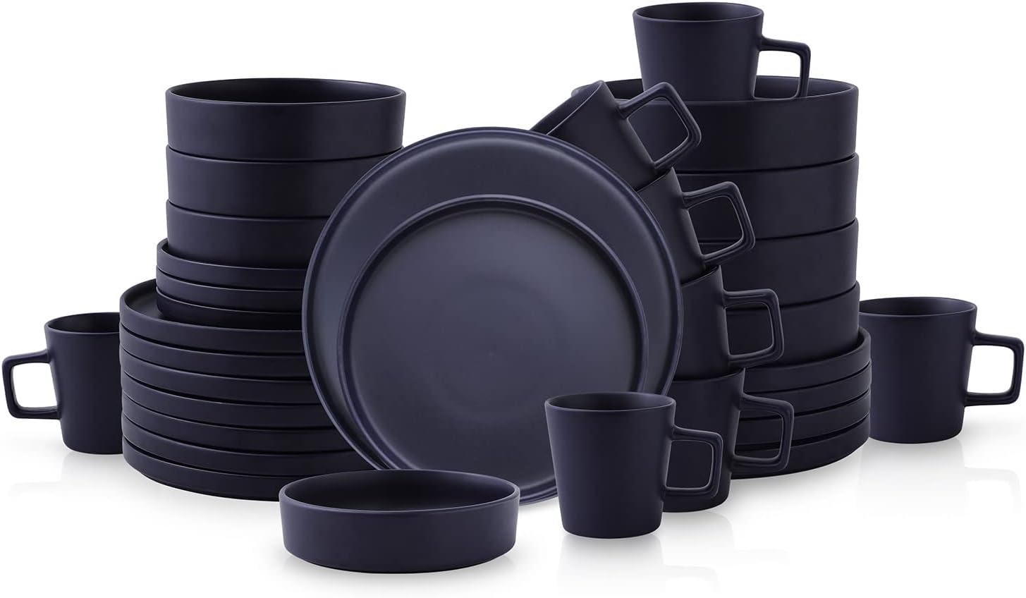 Stone Lain Coupe Dinnerware Set, Service For 4, Black Matte