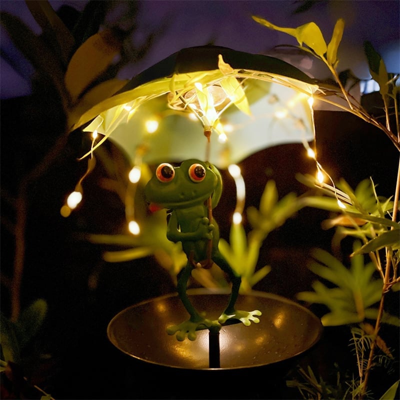 🔥Solar-Powered LED Animal Umbrella Light with Bird Feeder（Frog）