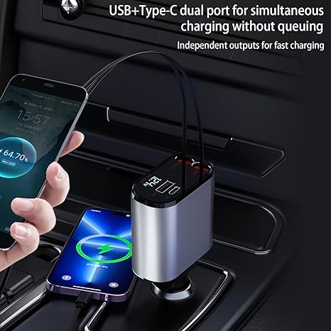 ⚡Clearance Sale 70% OFF丨Retractable Car Charger with Dual Retractable Cords, BUY 2 FREE SHIPPING