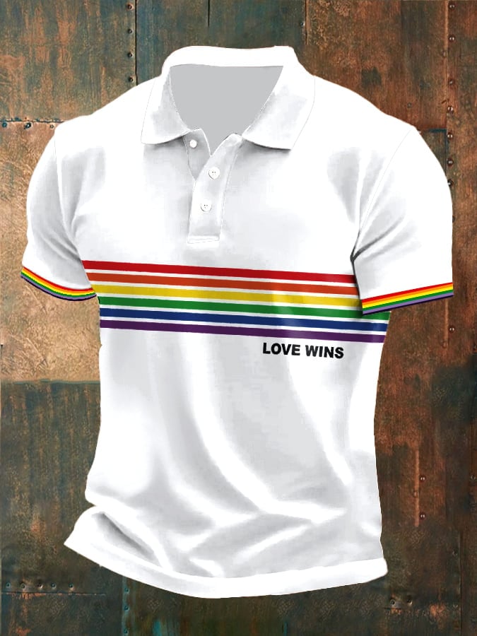 Men's Pride Month Rainbow Love Wins Print Polo Shirt Top