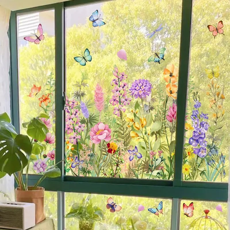 ✨LAST DAY 70% OFF💐Colorful Floral Bouquet Window Sticker(Cut To Size Freely)