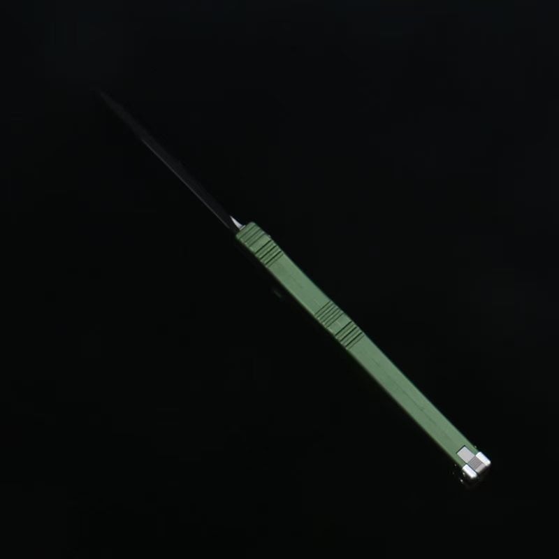 OTF micro-tech green handle Halo 6 lever straight jump knife