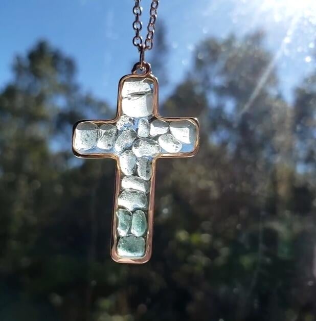 ✝️Handmade  Sea Glass 925™Silver Cross Necklace🌊