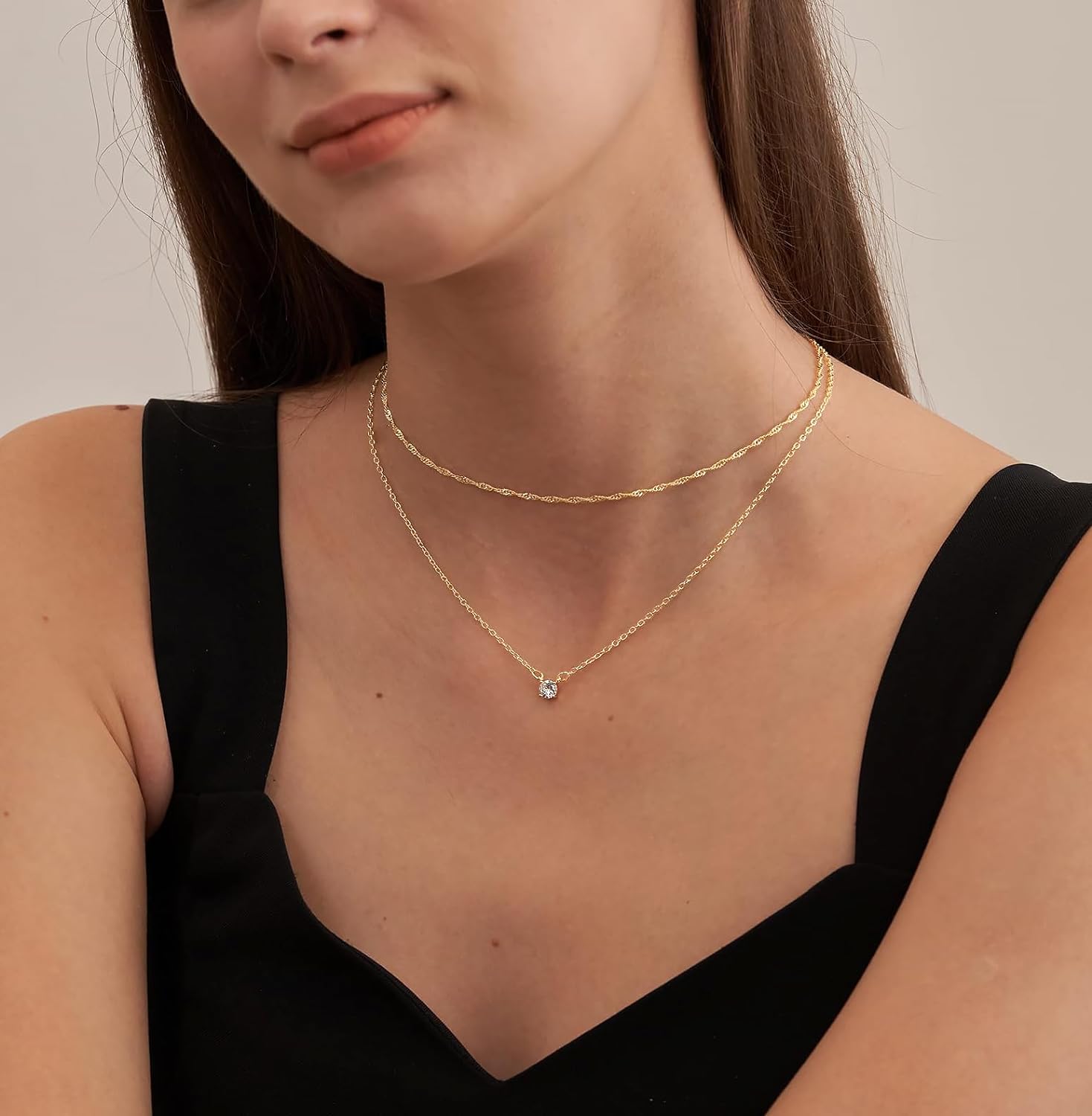 Tewiky Diamond Necklaces for Women, Dainty Gold Necklace 14k Gold Plated Long Lariat Necklace Simple Gold CZ Diamond Choker Necklaces for Women Trendy Gold Necklace Jewelry Gifts for Girls