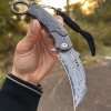 Handmade Damascus steel Folding Pocket EDC Knife-with cowhide sheath And pocket clip