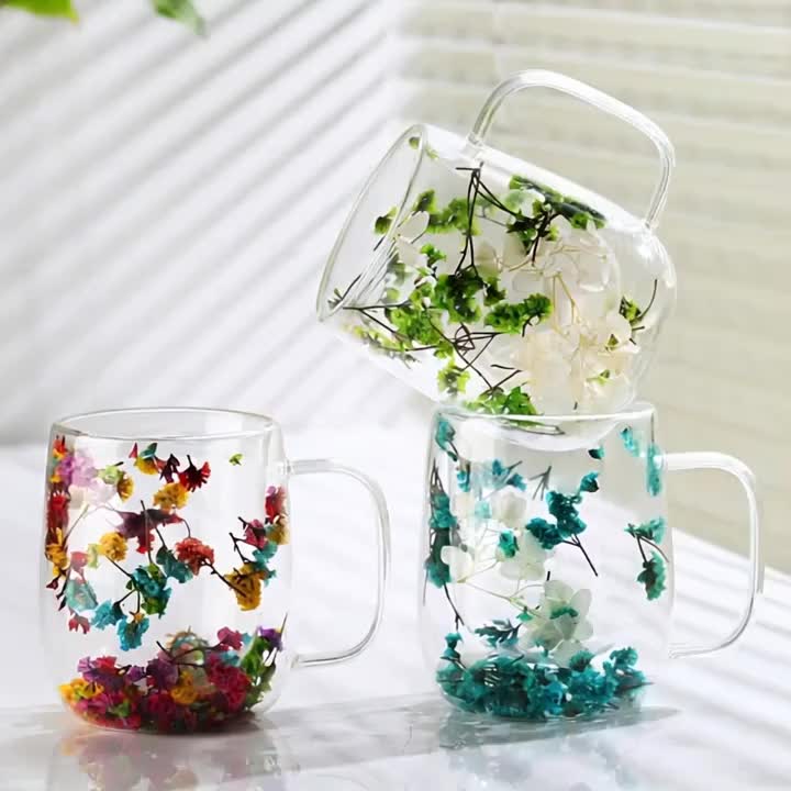 🎁TikTok Last Day Sale - 70% OFF🎄🌸Transparent Double Glass Flower Tea Cup