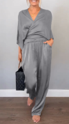 Women's V-neck Casual Comfortable Satin Suit