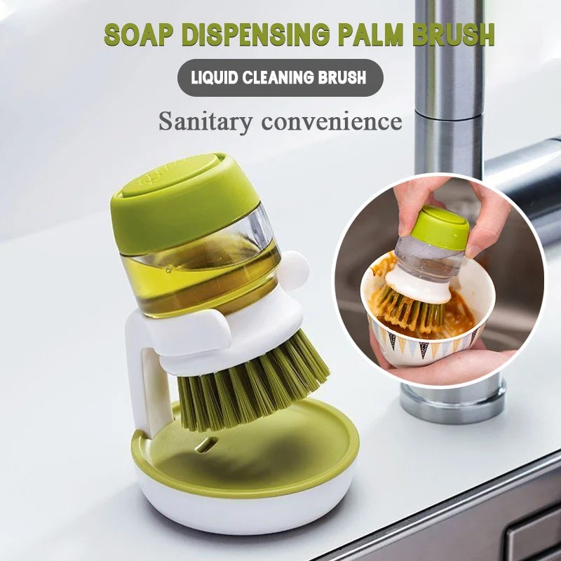Soap Dispensing Palm Scrub Brush with Drip Tray