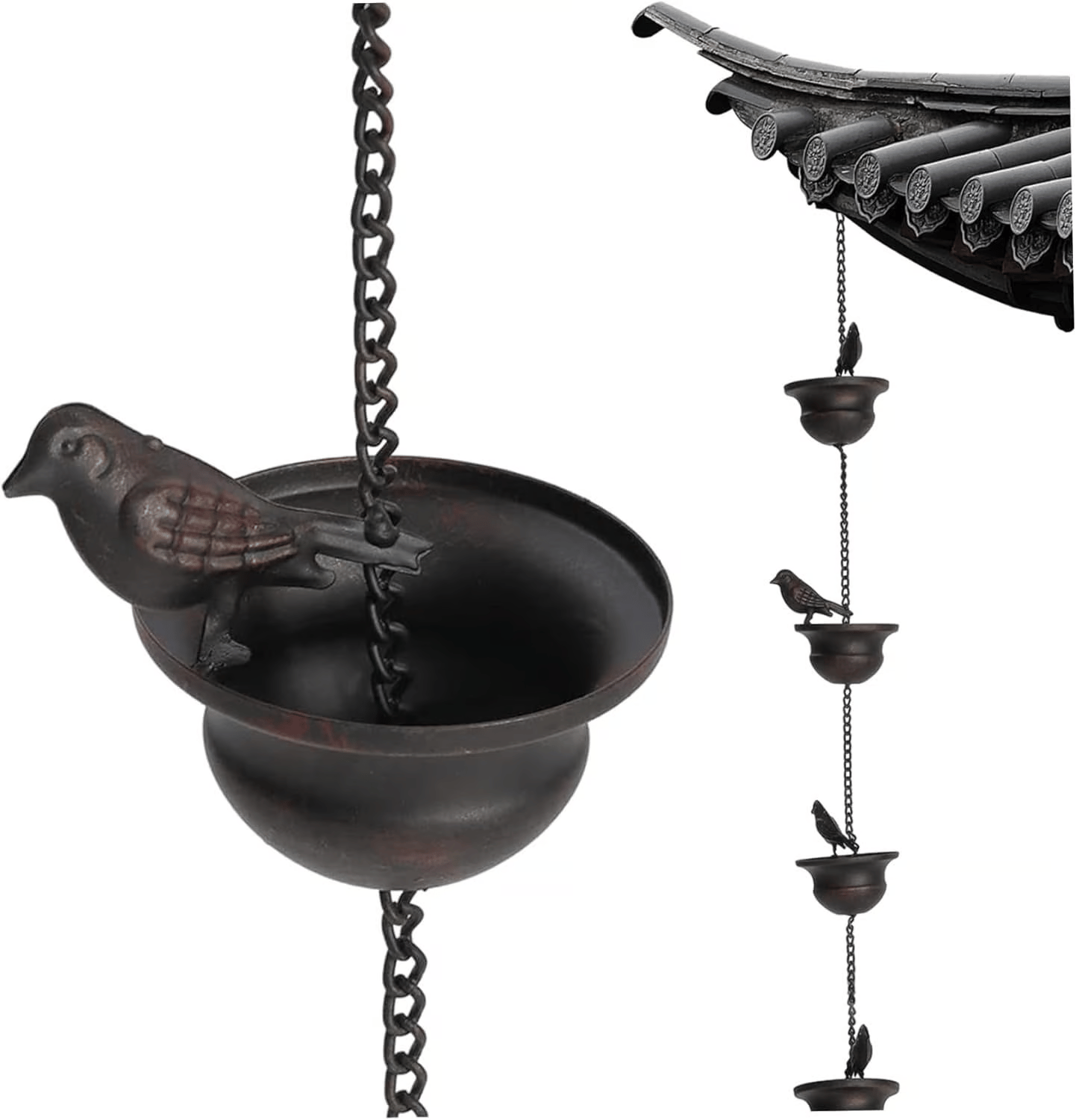 🎁TikTok Last Day Sale - 70% OFF🎉Where Rain Meets Art – Decorative Rain Chain with Bird Bath Design