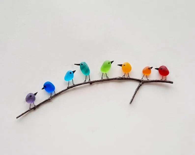 💗100% Hand-crafted - Sea Glass Rainbow Birds - BUY 2 FREE SHIPPING